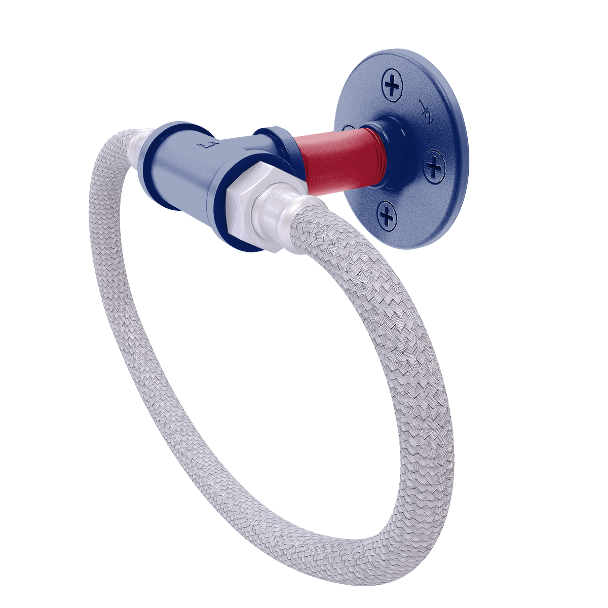 Gridiron Collection Towel Ring with Stainless Steel Braided Ring New York Blue and Red Edition