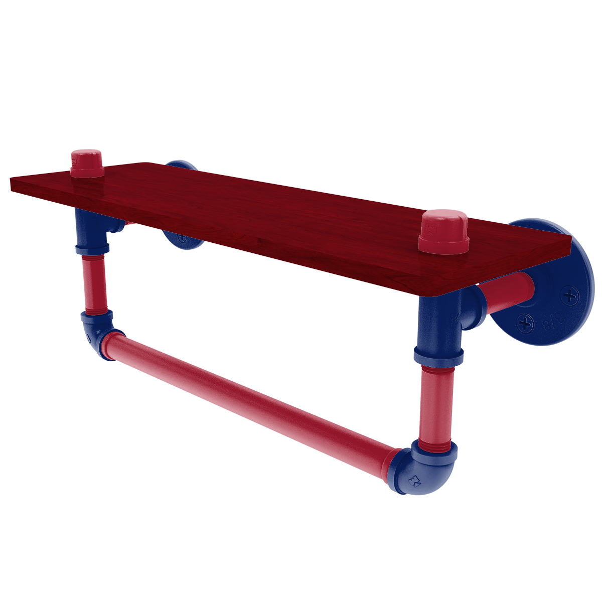 Gridiron Collection Wood Shelf with Towel Bar New York Blue and Red Edition