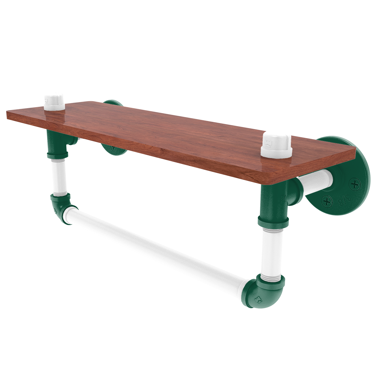 Gridiron Collection Wood Shelf with Towel Bar New York Green and White Edition