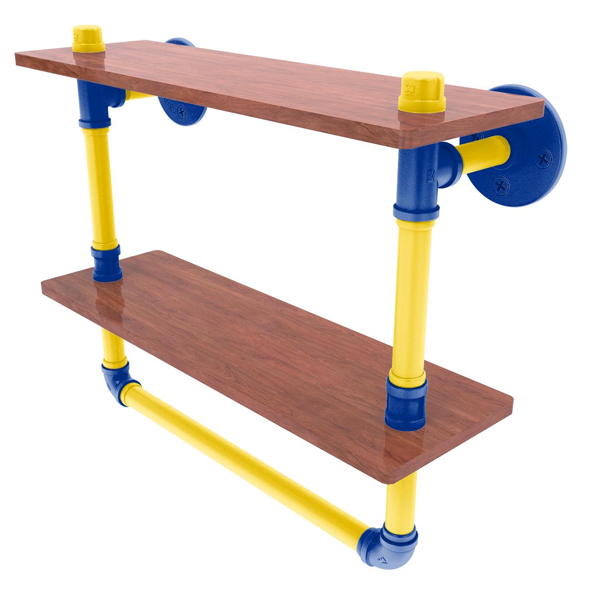 Gridiron Collection Double Wood Shelf with Towel Bar Los Angeles Blue and Yellow Edition