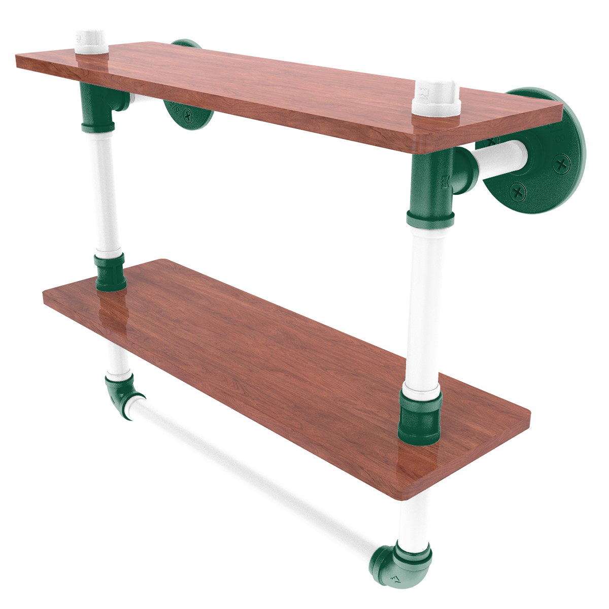 Gridiron Collection Double Wood Shelf with Towel Bar New York Green and White Edition
