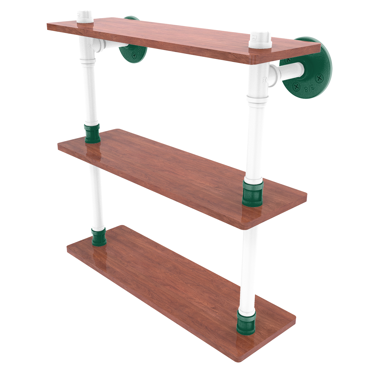 Gridiron Collection Wood Triple Shelf New York Green and White Edition