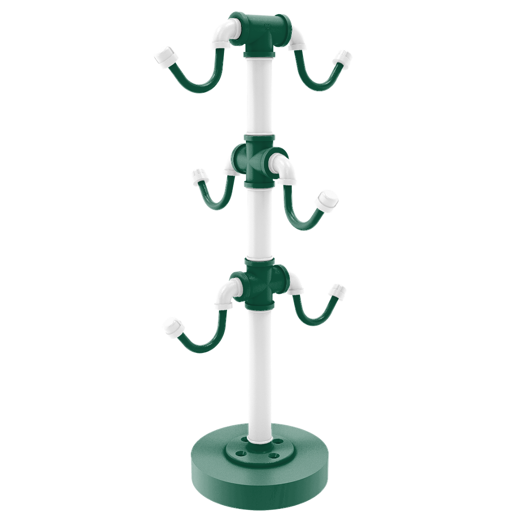 Gridiron Collection Countertop 6 Coffee Mug Holder New York Green and White Edition