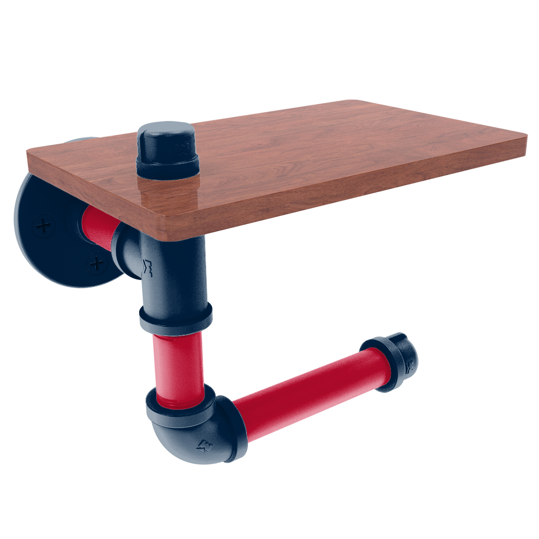 Gridiron Collection Toilet Paper Holder with Wood Shelf New England Edition