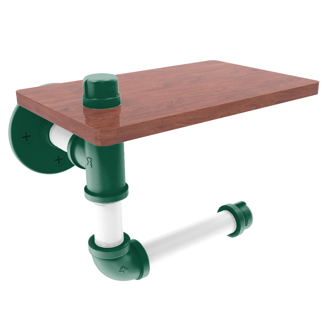 Gridiron Collection Toilet Paper Holder with Wood Shelf New York Green and White Edition