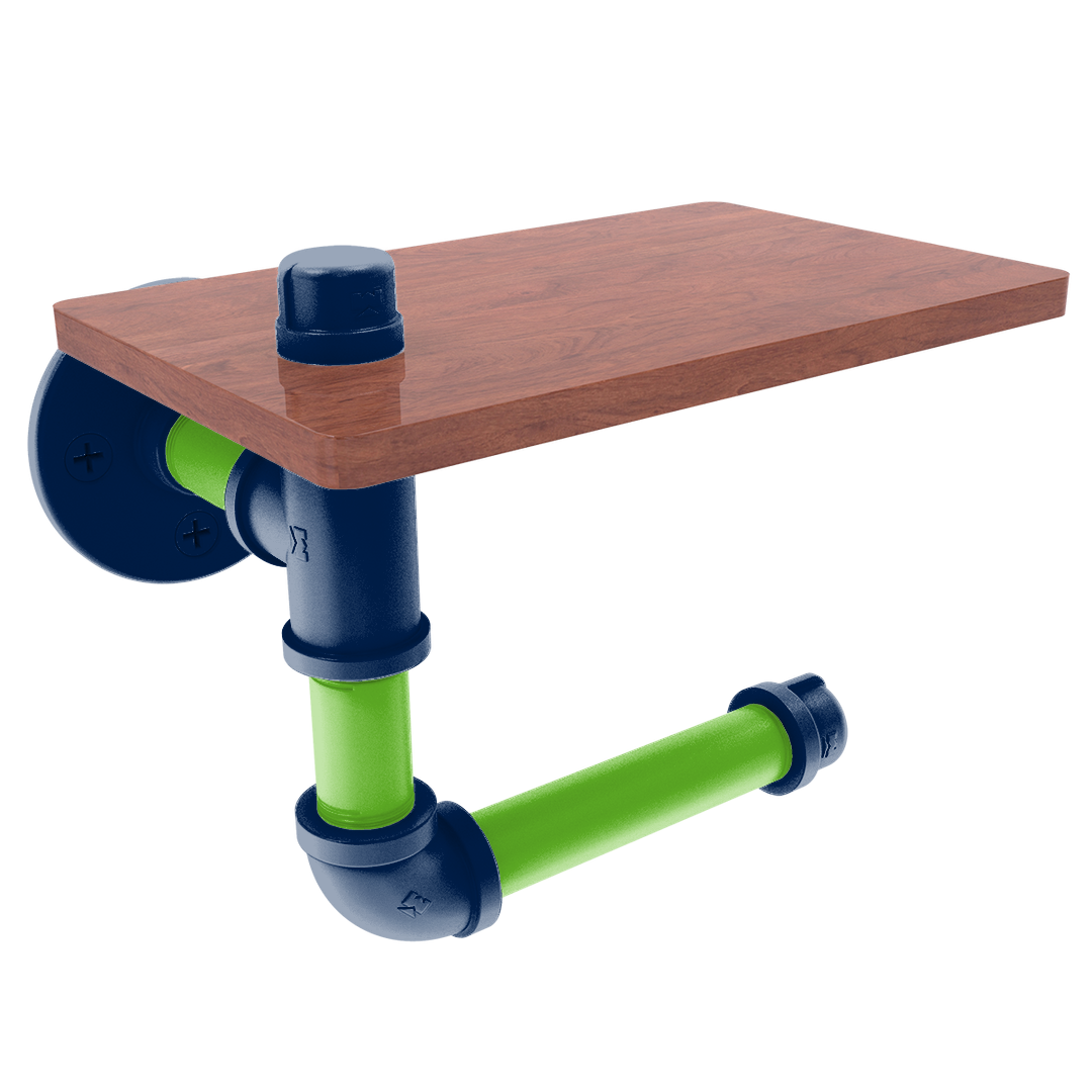 Gridiron Collection Toilet Paper Holder with Wood Shelf Seattle Edition