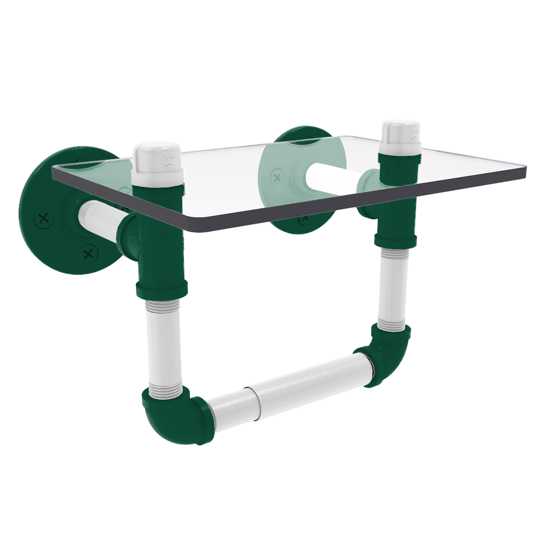 Gridiron Collection Toilet Tissue Holder with Glass Shelf New York Green and White Edition