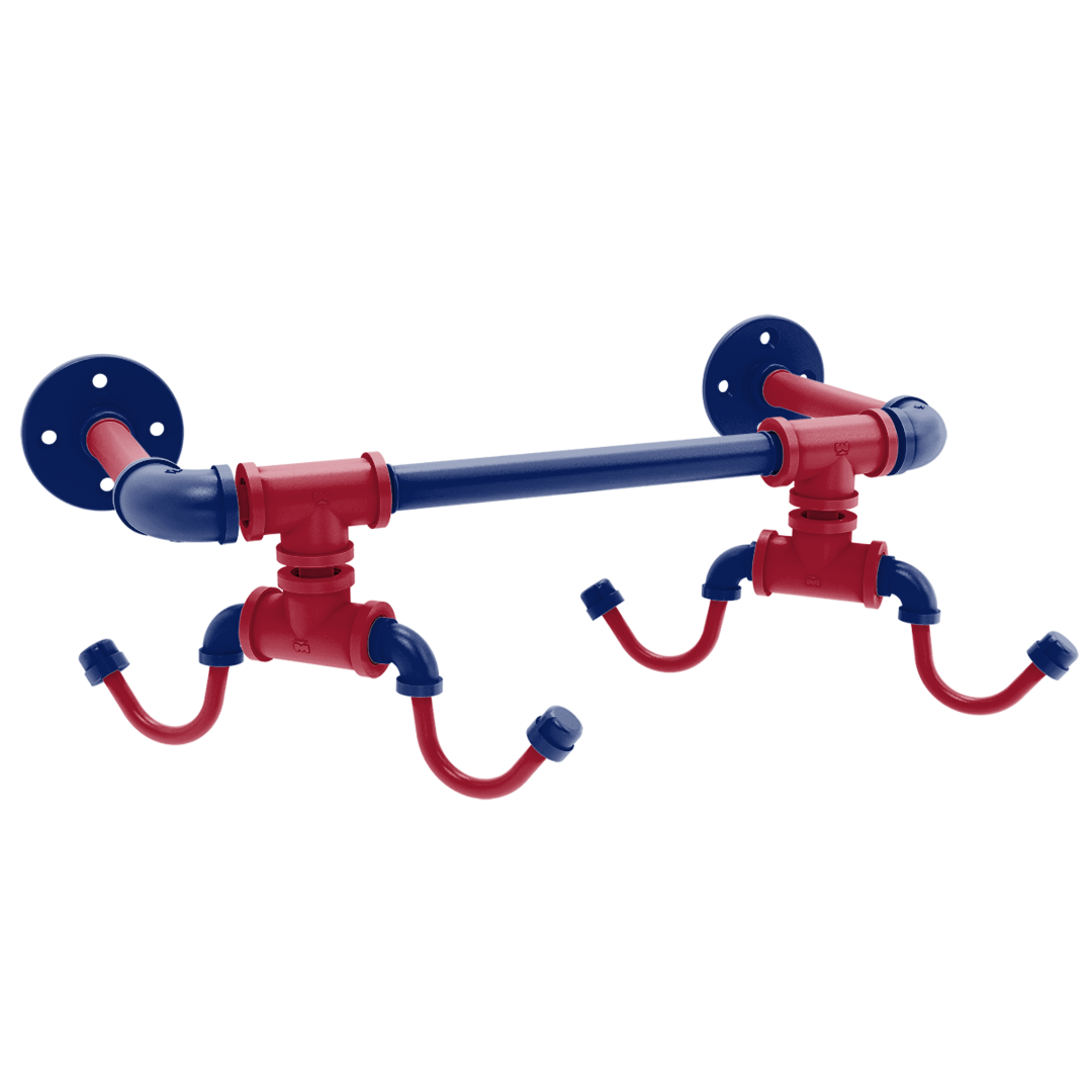 Gridiron Collection Wall Mounted 4 Coffee Mug Rack New York Blue and Red Edition