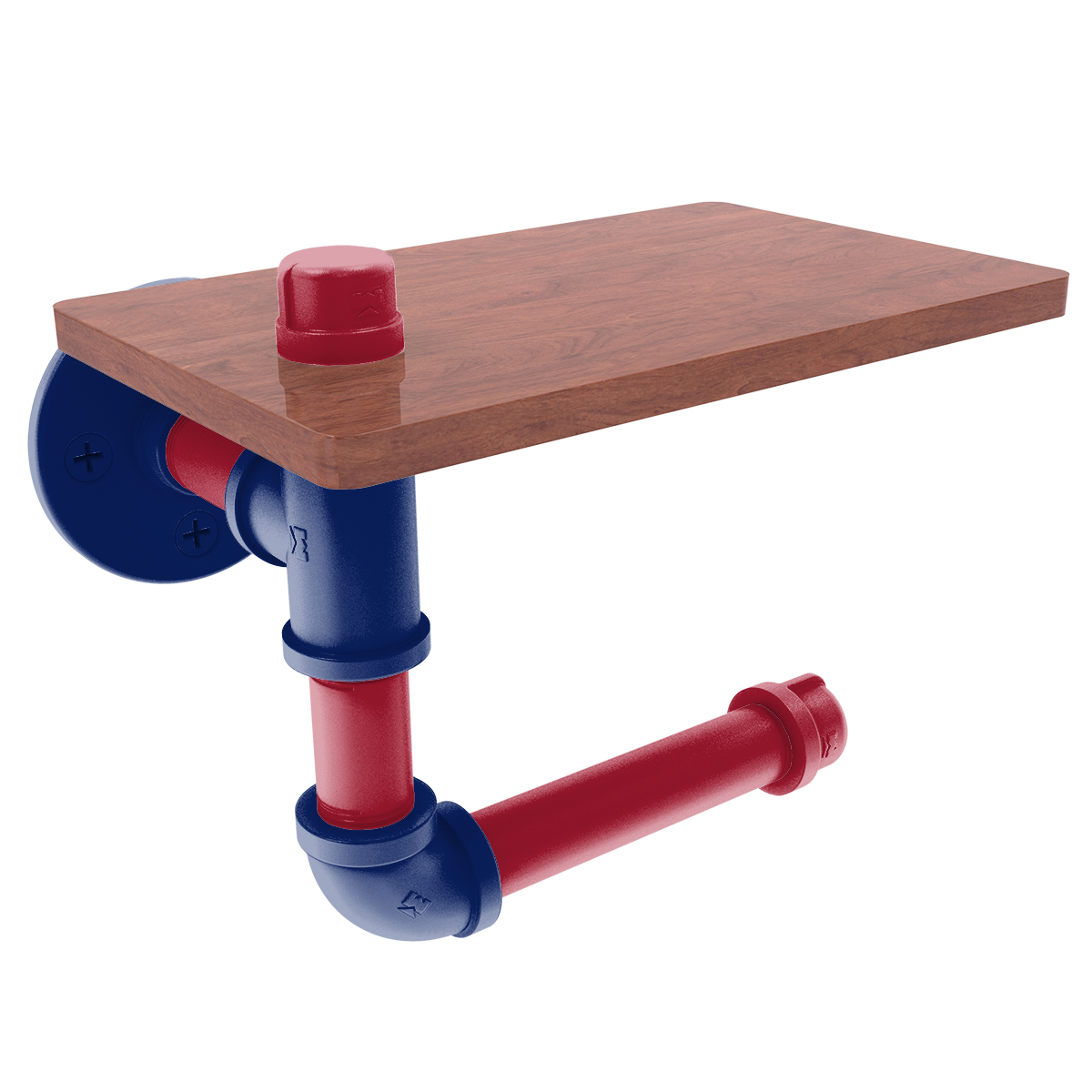 Gridiron Collection Toilet Paper Holder with Wood Shelf New York Blue and Red Edition