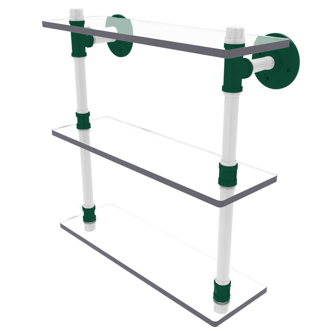 Gridiron Collection Triple Glass Shelf New York Green and White Edition
