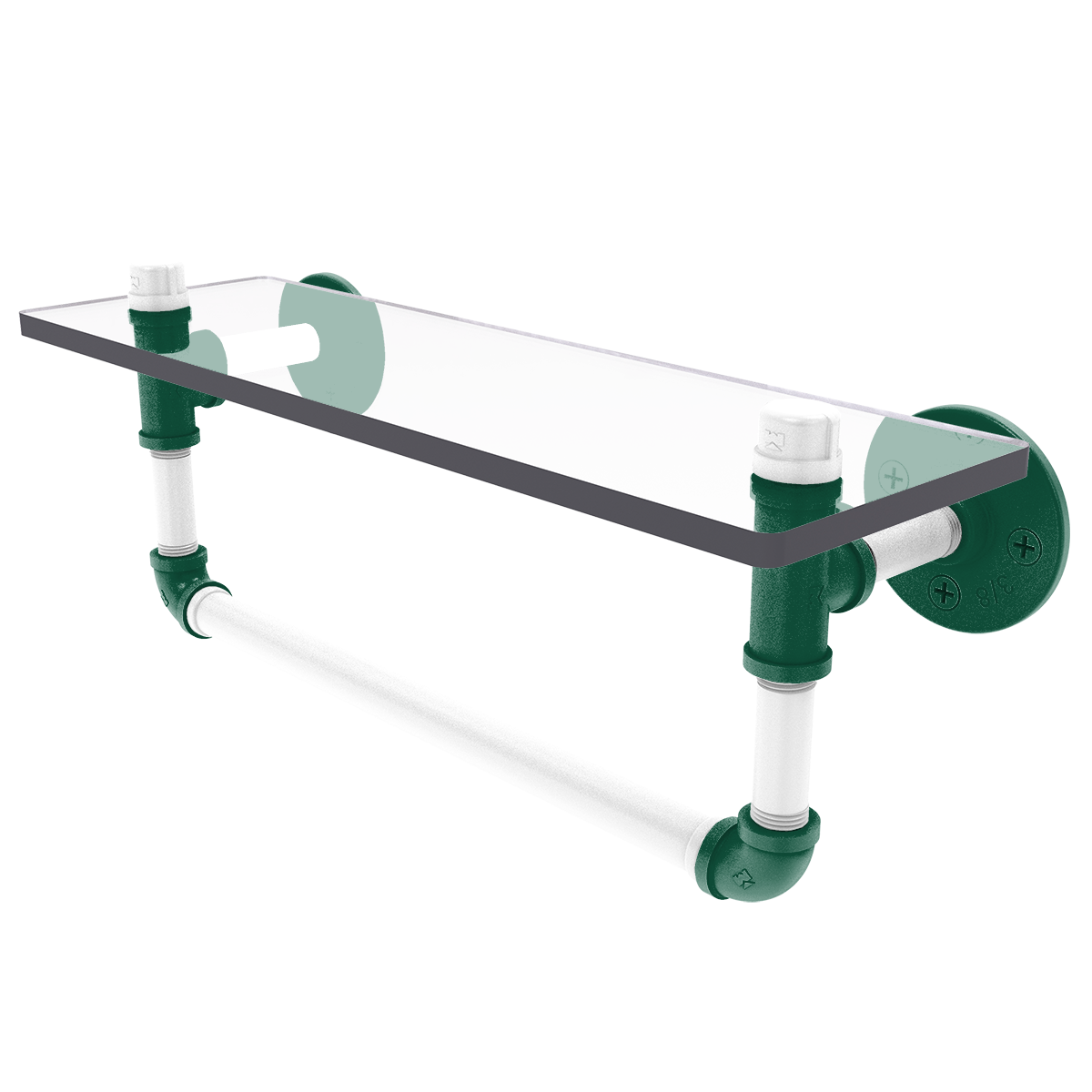 Gridiron Collection Glass Shelf with Towel Bar New York Green and White Edition