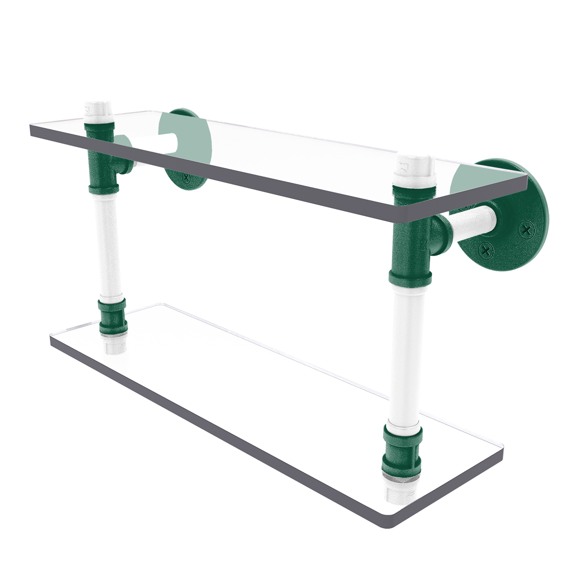 Gridiron Collection Double Glass Shelf New York Green and White Edition