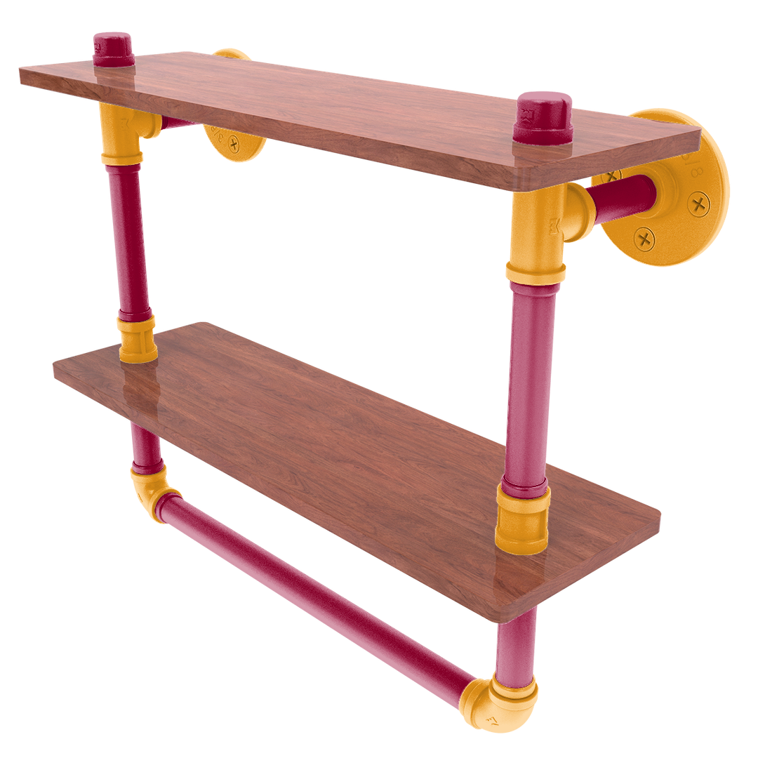 Hardwood Collection Double Wood Shelf with Towel Bar Miami Edition