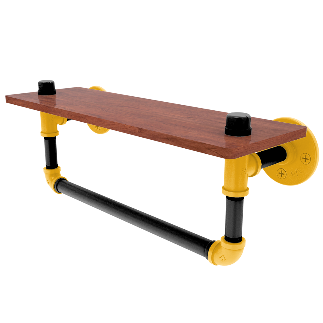 Slapshot Collection Wood Shelf with Towel Bar Pittsburgh Edition