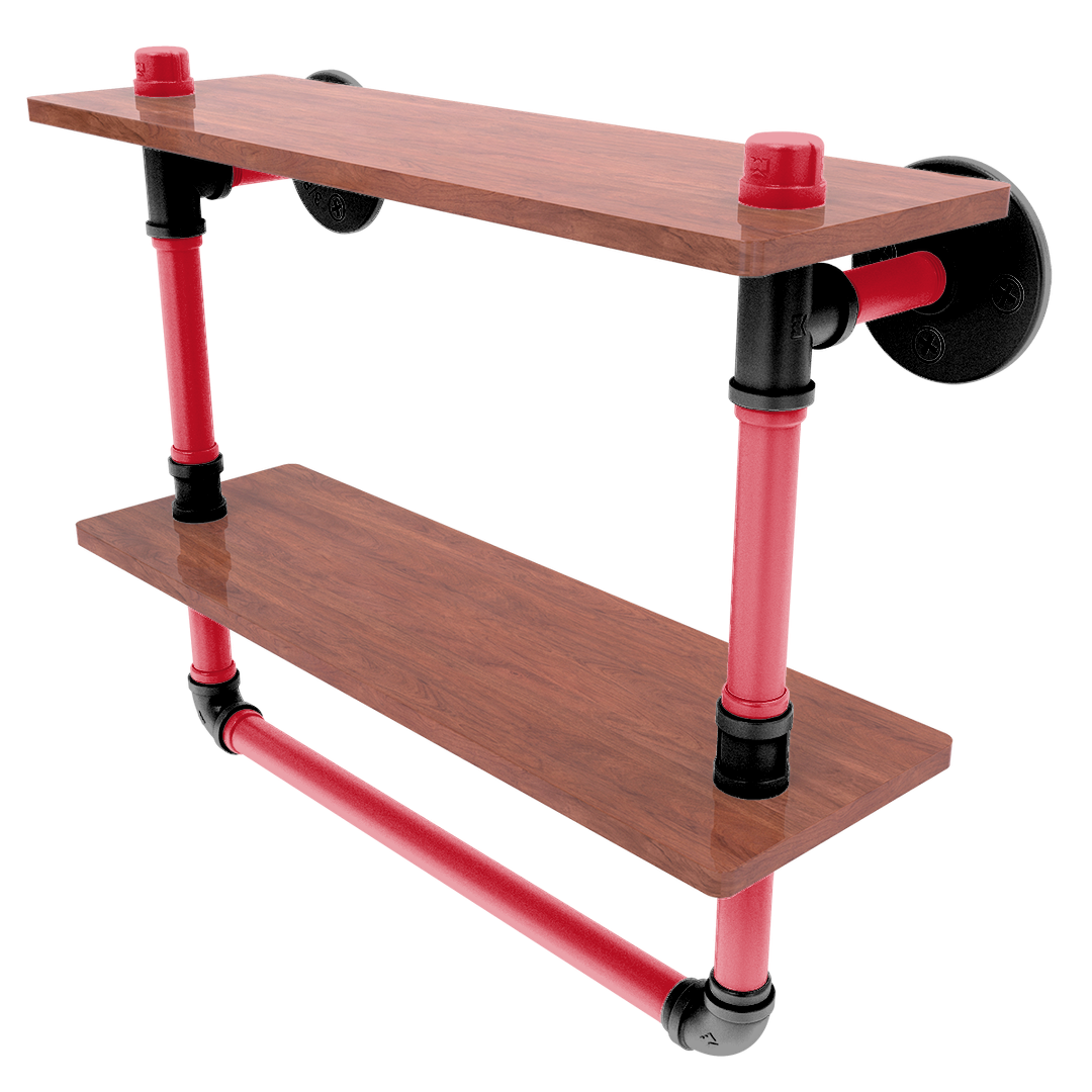 Slapshot Collection Double Wood Shelf with Towel Bar Carolina Edition