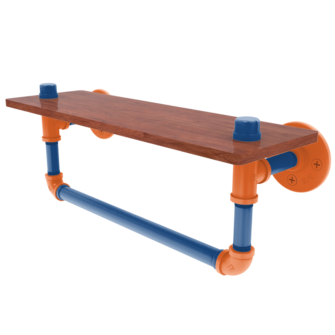 Collegiate Collection Wood Shelf with Towel Bar Treasure Valley Blue and Orange Edition