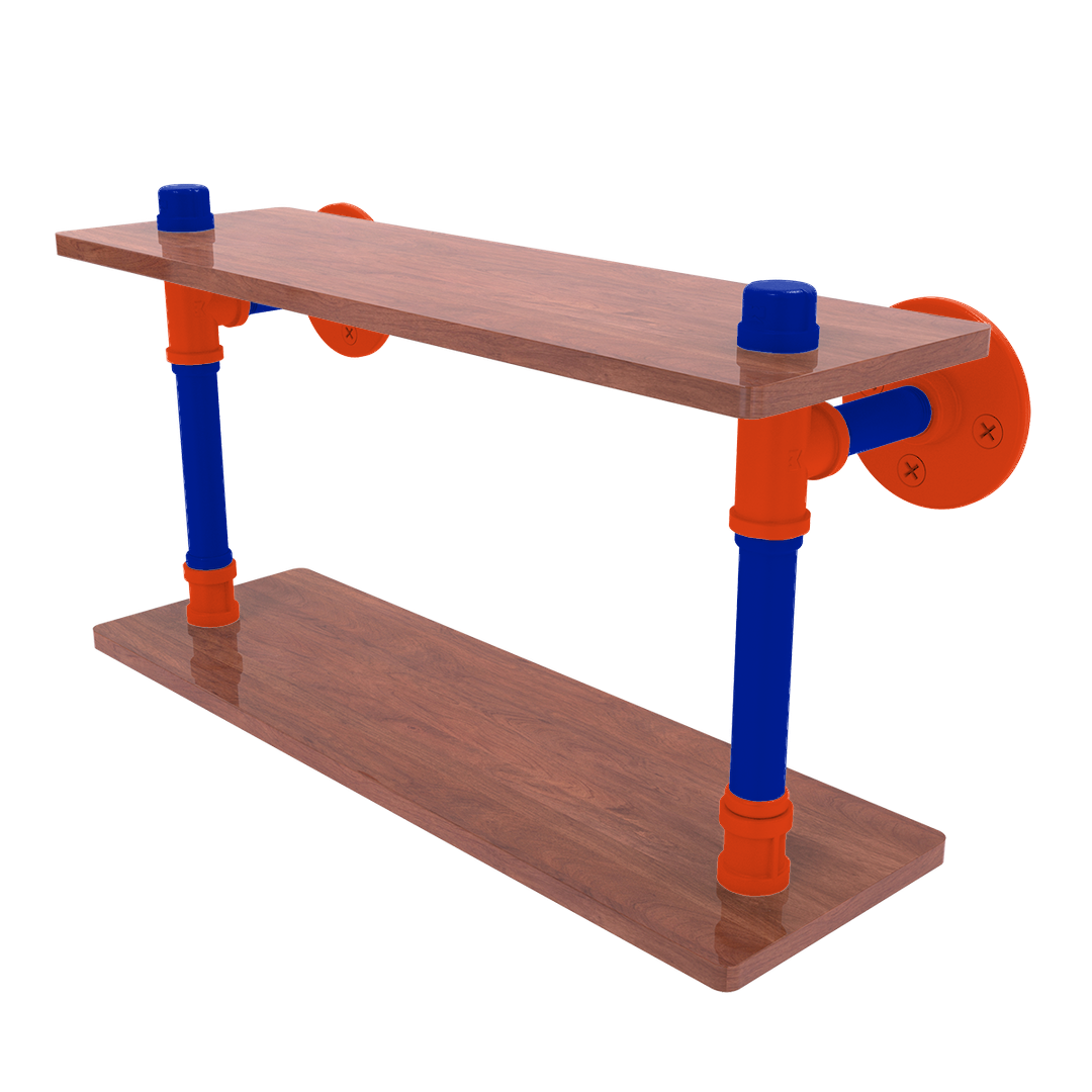 Collegiate Collection Wood Double Shelf Swamp Blue and Orange Edition