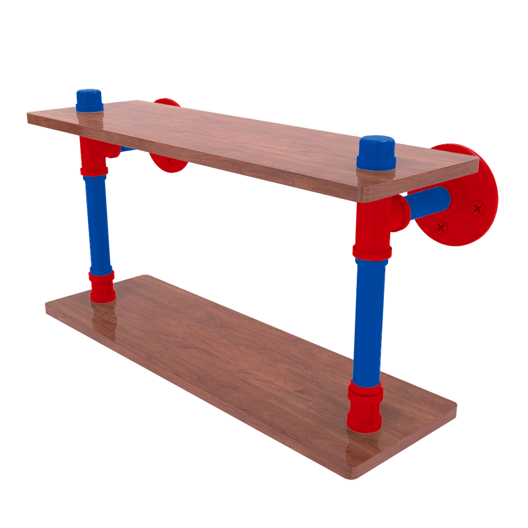 Collegiate Collection Wood Double Shelf Lawrence Blue and Crimson Edition
