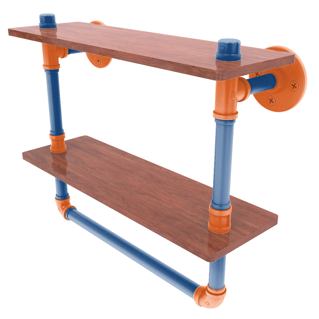 Collegiate Collection Double Wood Shelf with Towel Bar Treasure Valley Blue and Orange Edition