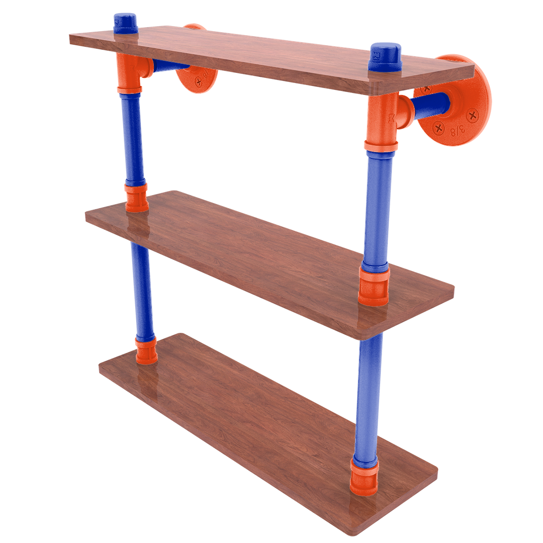 Collegiate Collection Wood Triple Shelf Swamp Blue and Orange Edition