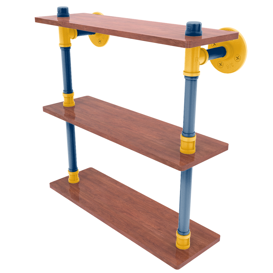 Collegiate Collection Wood Triple Shelf Bay Area Blue and Gold Edition