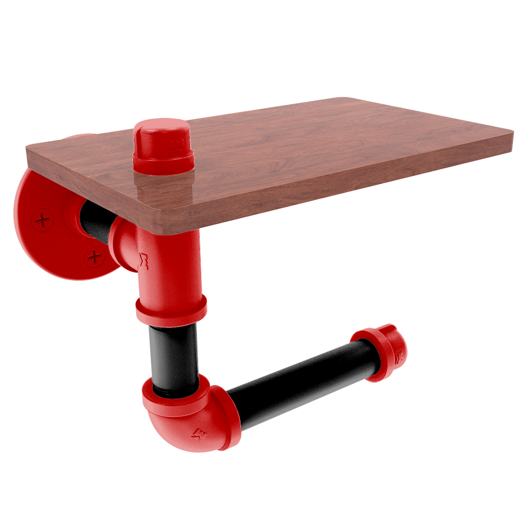 Collegiate Collection Toilet Paper Holder with Wood Shelf Lubbock Red and Black Edition