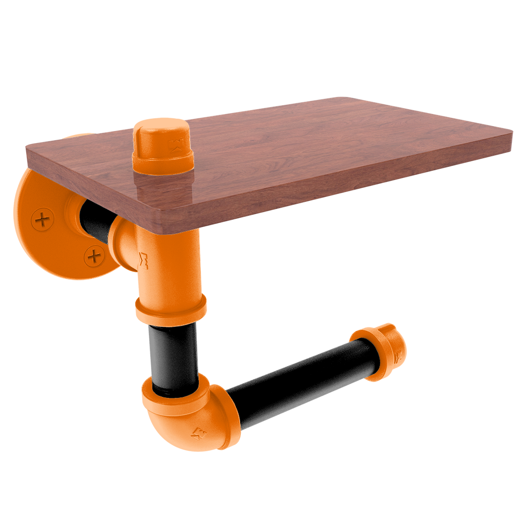 Collegiate Collection Toilet Paper Holder with Wood Shelf Stillwater Orange and Black Edition
