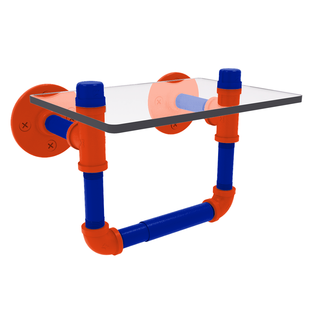 Collegiate Collection Toilet Tissue Holder with Glass Shelf Swamp Blue and Orange Edition