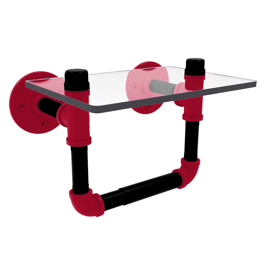 Collegiate Collection Toilet Tissue Holder with Glass Shelf Athens Red and Black Edition