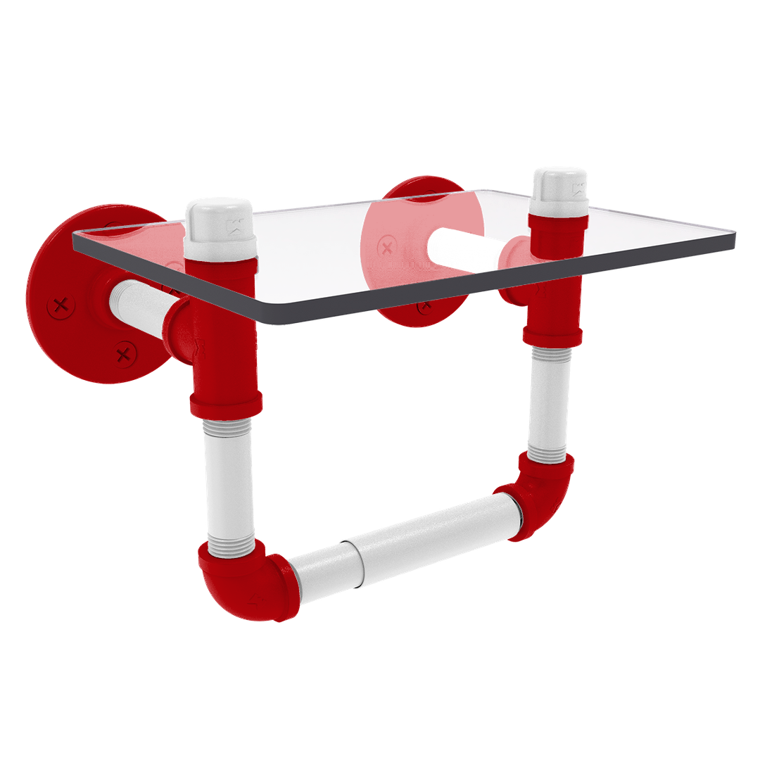 Collegiate Collection Toilet Tissue Holder with Glass Shelf Badger State Red and White Edition