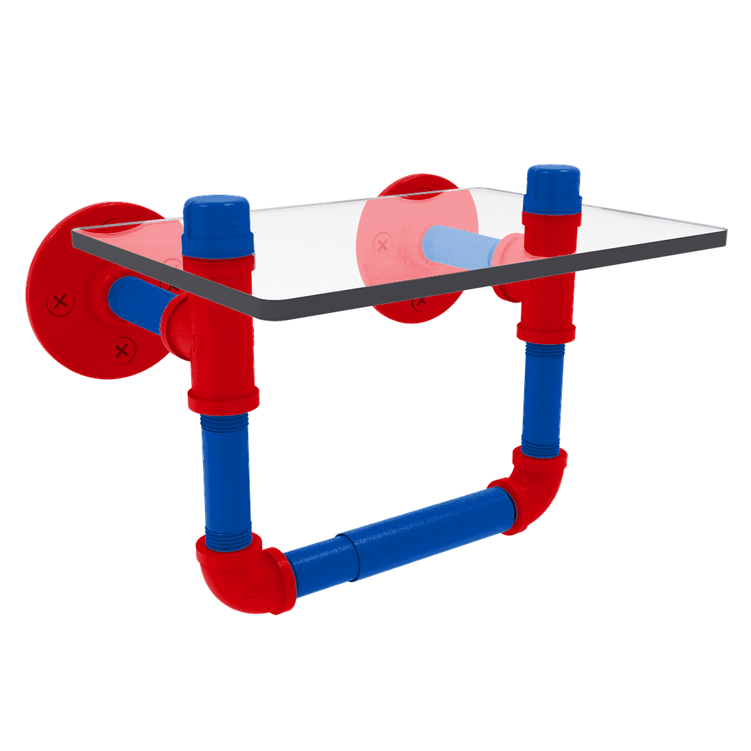 Collegiate Collection Toilet Tissue Holder with Glass Shelf Lawrence Blue and Crimson Edition