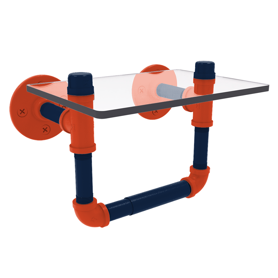 Collegiate Collection Toilet Tissue Holder with Glass Shelf Champaign Orange and Blue Edition