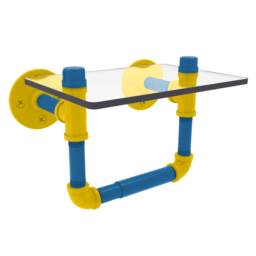 Collegiate Collection Toilet Tissue Holder with Glass Shelf Westwood Blue and Gold Edition