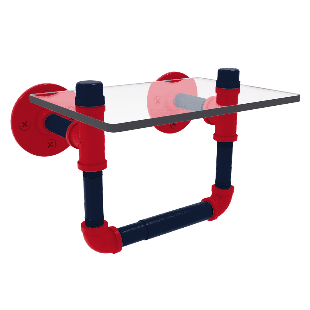 Collegiate Collection Toilet Tissue Holder with Glass Shelf Oxford Red and Navy Edition