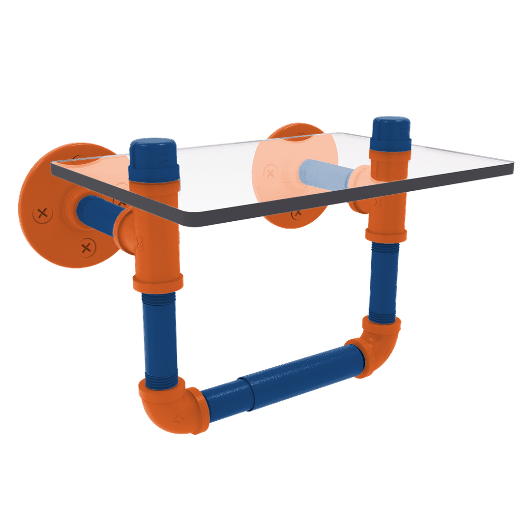 Collegiate Collection Toilet Tissue Holder with Glass Shelf Treasure Valley Blue and Orange Edition