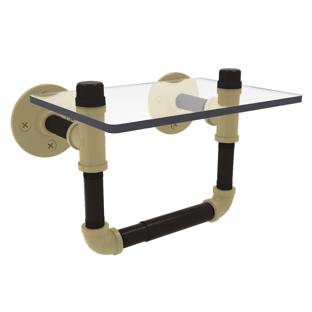 Collegiate Collection Toilet Tissue Holder with Glass Shelf Boulder Black and Gold Edition