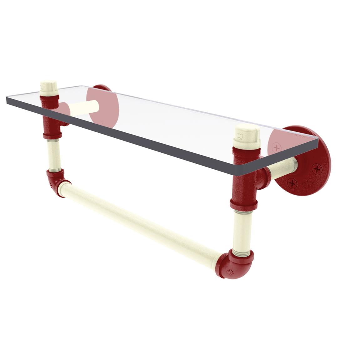 Collegiate Collection Glass Shelf with Towel Bar Norman Crimson and Cream Edition