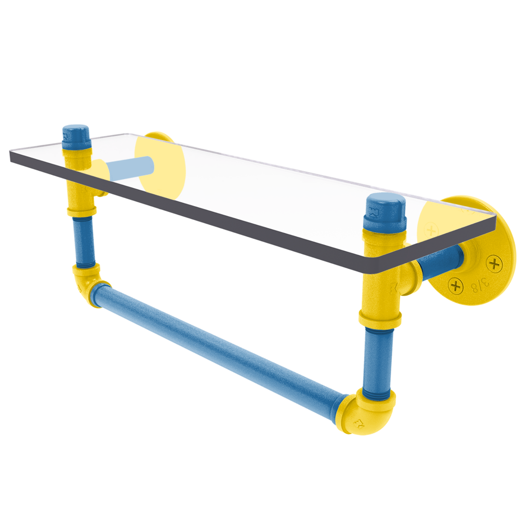Collegiate Collection Glass Shelf with Towel Bar Westwood Blue and Gold Edition