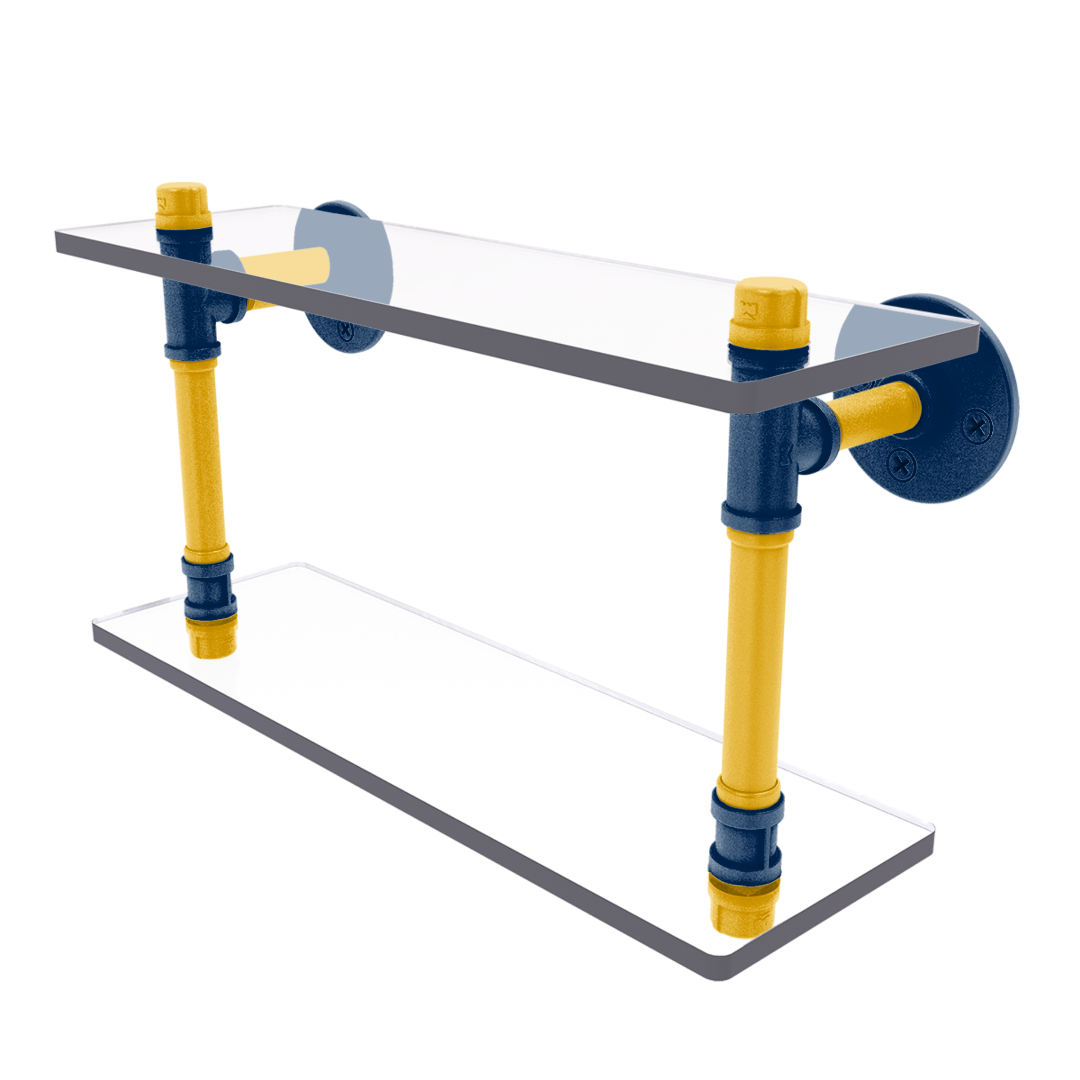 Collegiate Collection Double Glass Shelf Mountaineer State Blue and Gold Edition