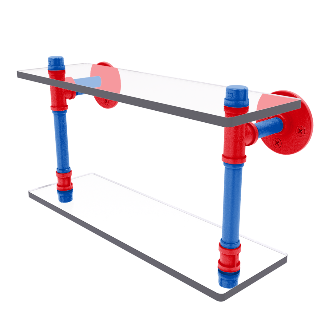 Collegiate Collection Double Glass Shelf Lawrence Blue and Crimson Edition