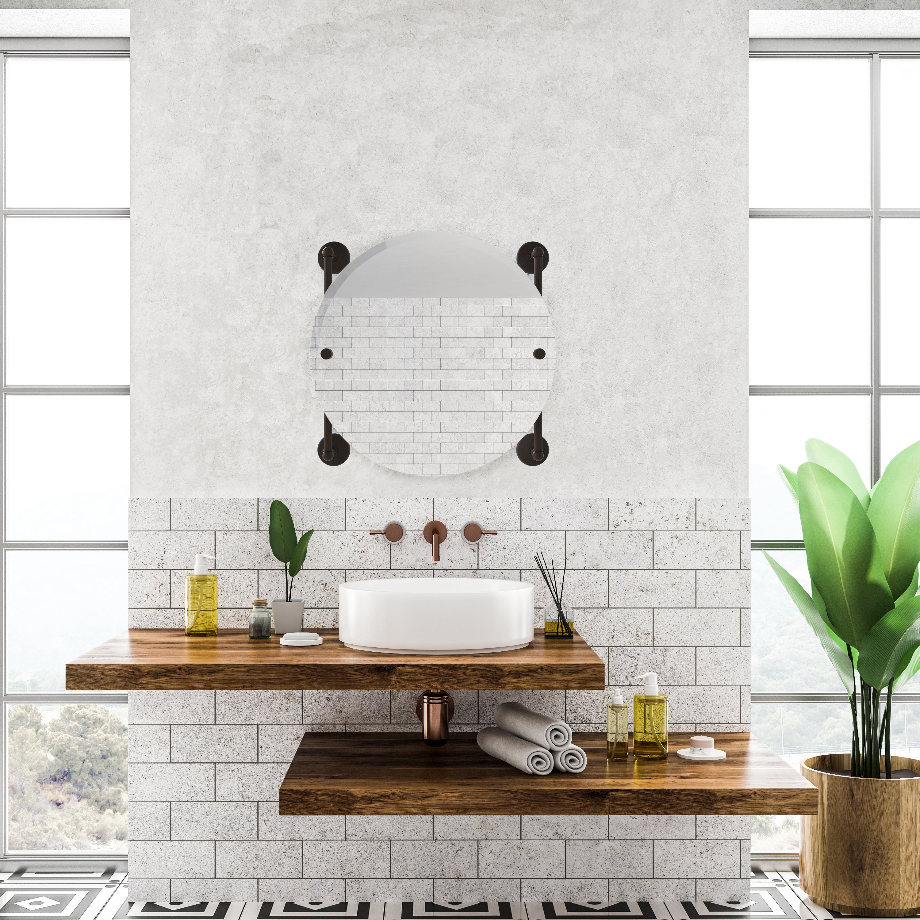 Monte Carlo Collection Round Frameless Rail Mounted Mirror