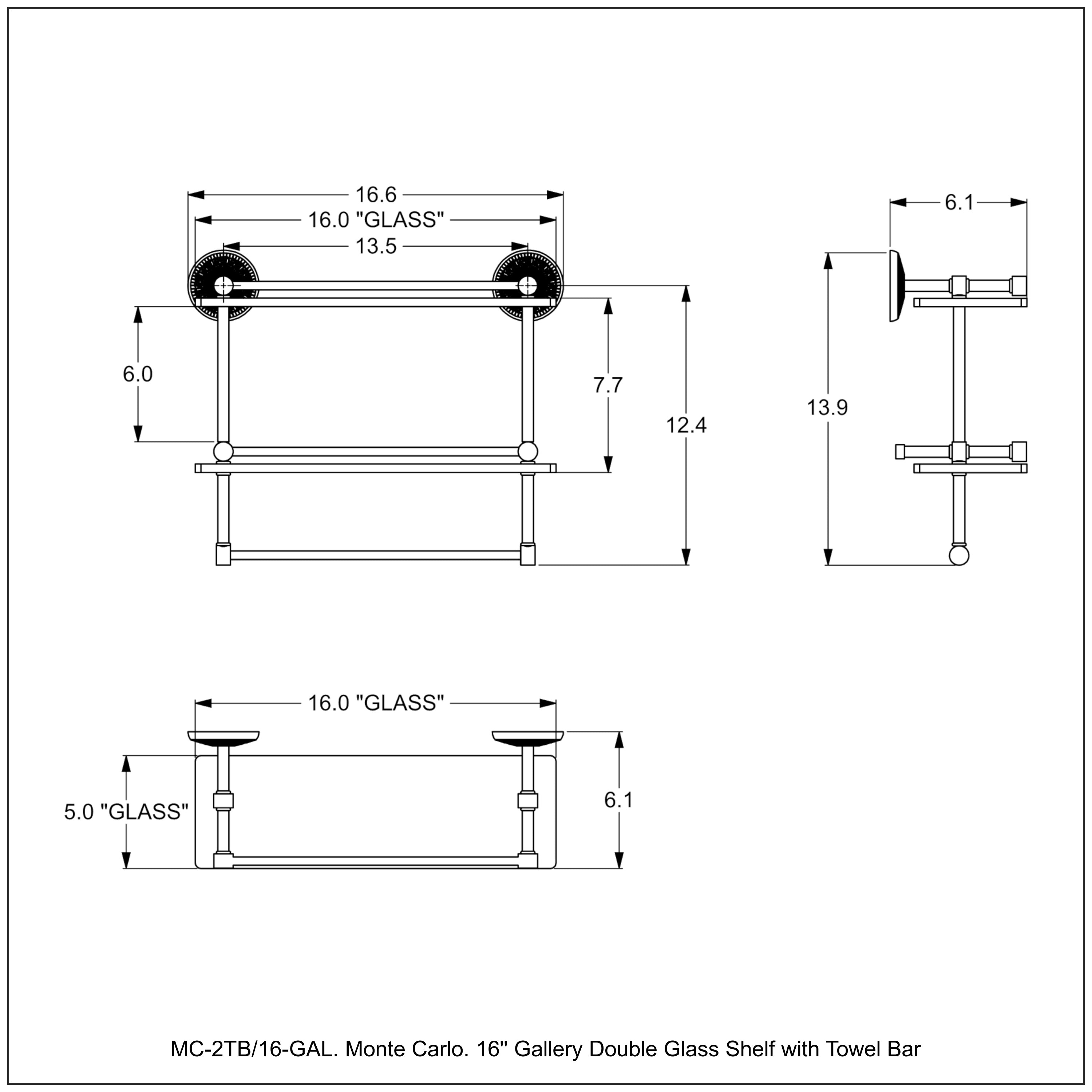 Monte Carlo Collection Double Glass Gallery Rail Shelf with Towel Bar