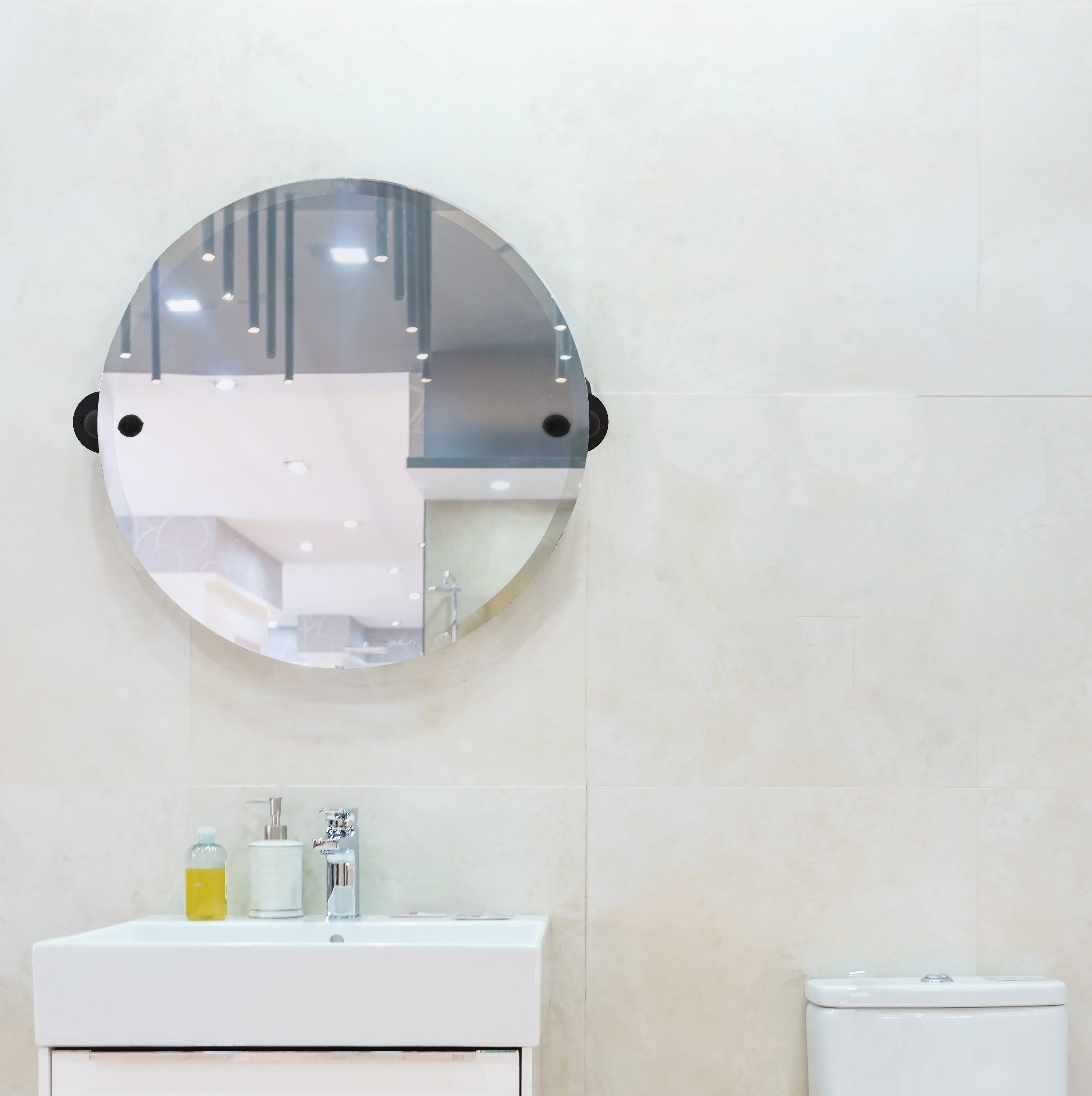 Pipeline Collection Frameless Round Wall Mounted Tilt Mirror