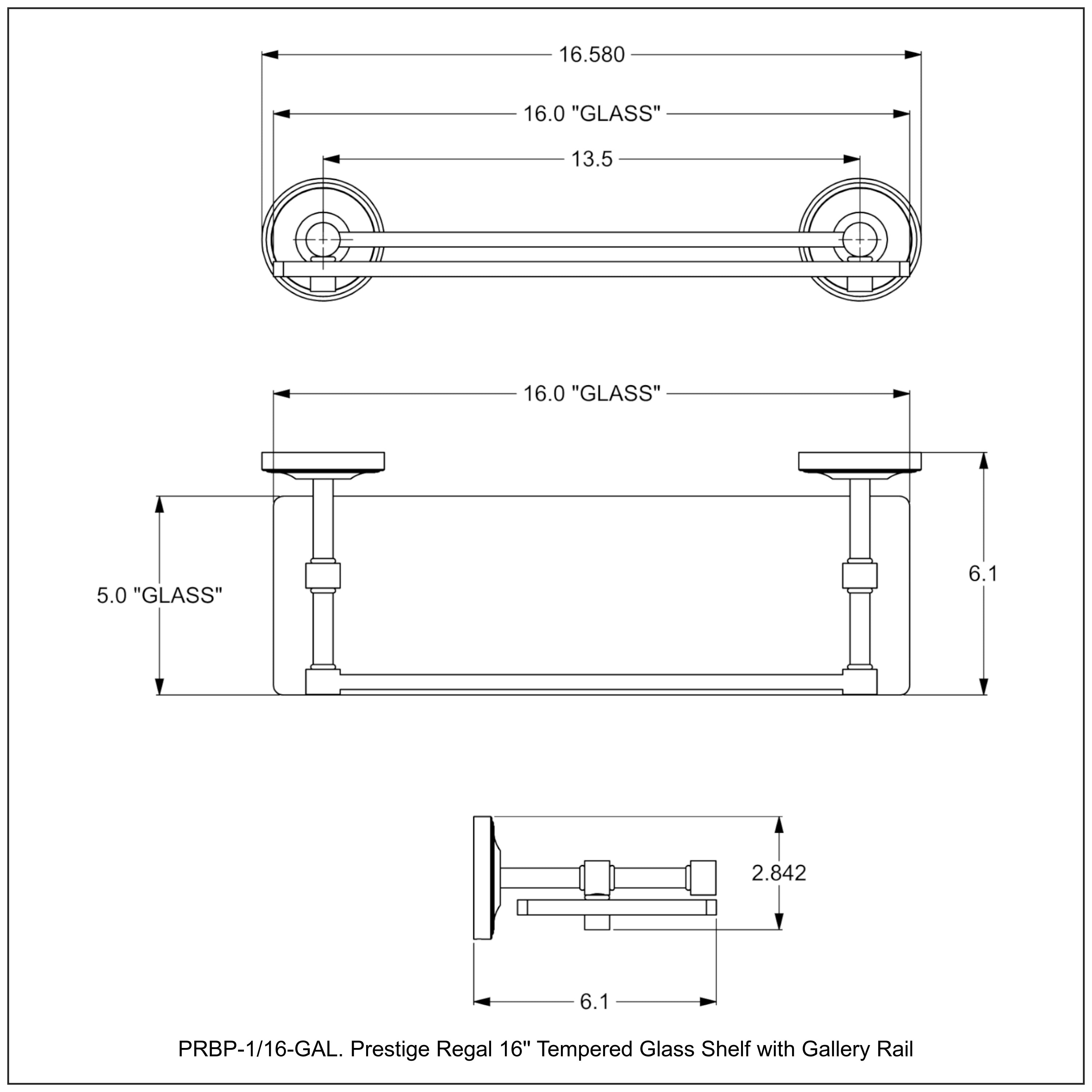Prestige Regal Collection Glass Shelf with Gallery Rail