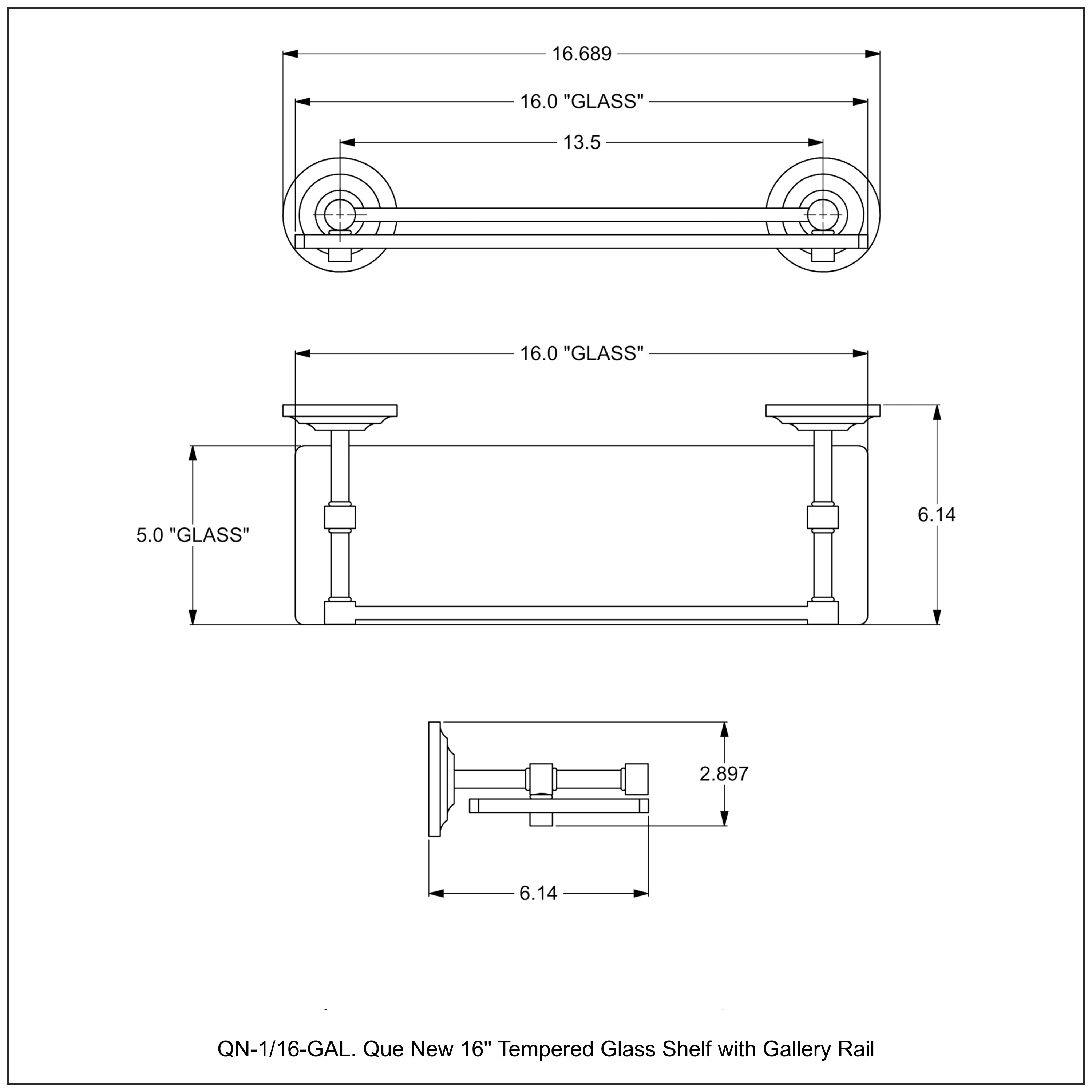 Que New Collection Glass Shelf with Gallery Rail