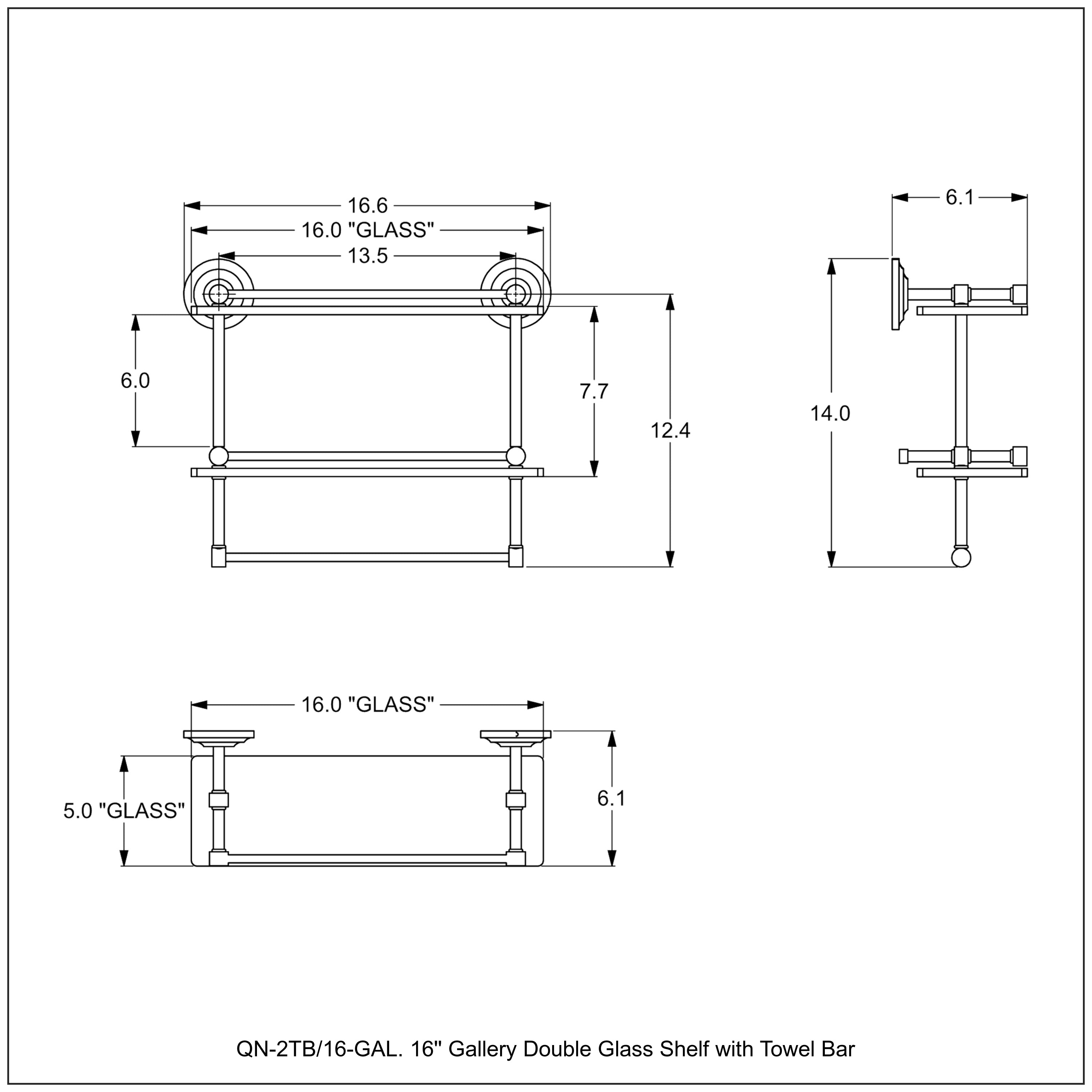 Que New Collection Gallery Rail Double Glass Shelf with Towel Bar