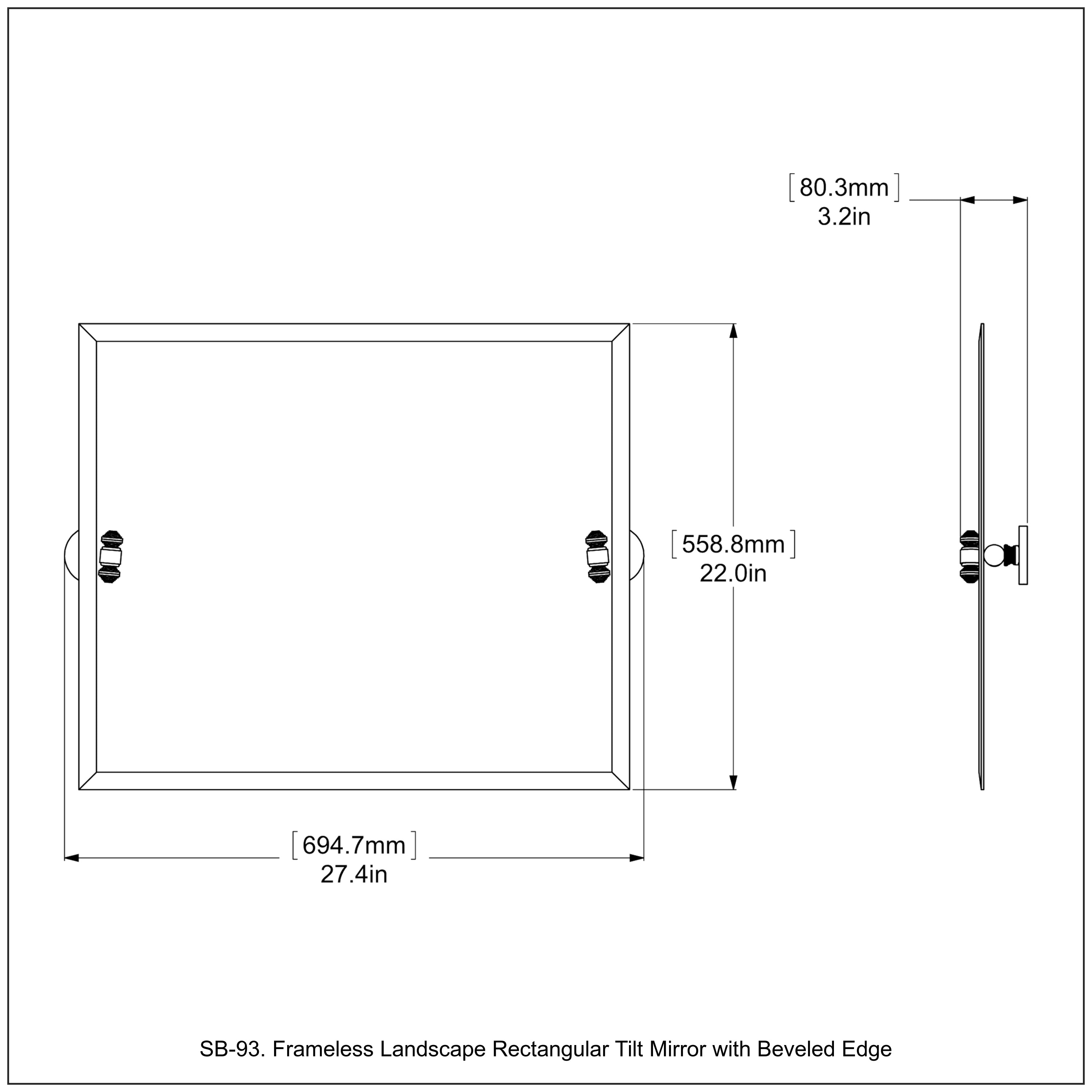 Frameless Landscape Rectangular Tilt Mirror with Beveled Edge