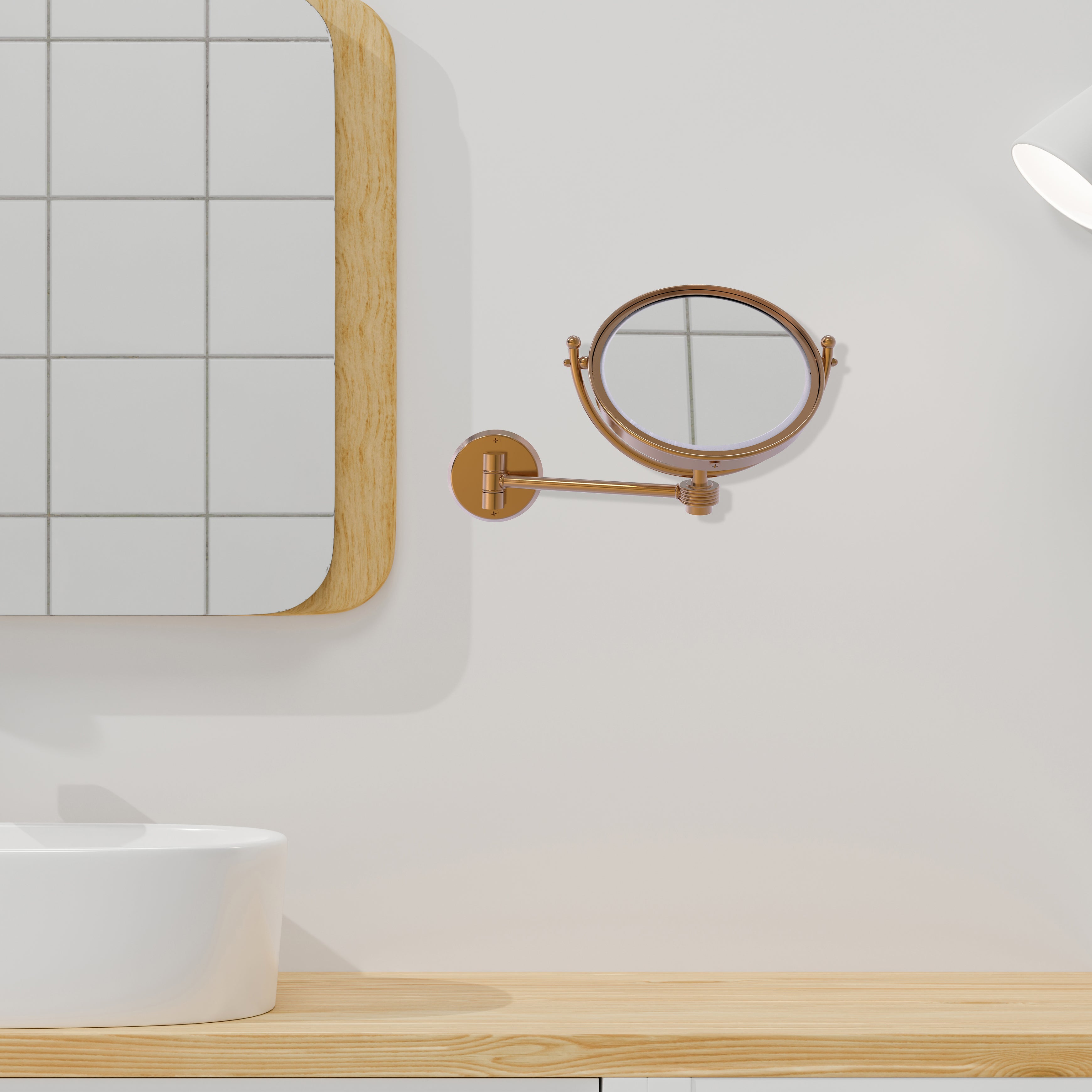 8 Inch Wall Mounted Make-Up Mirror with Grooved Accents