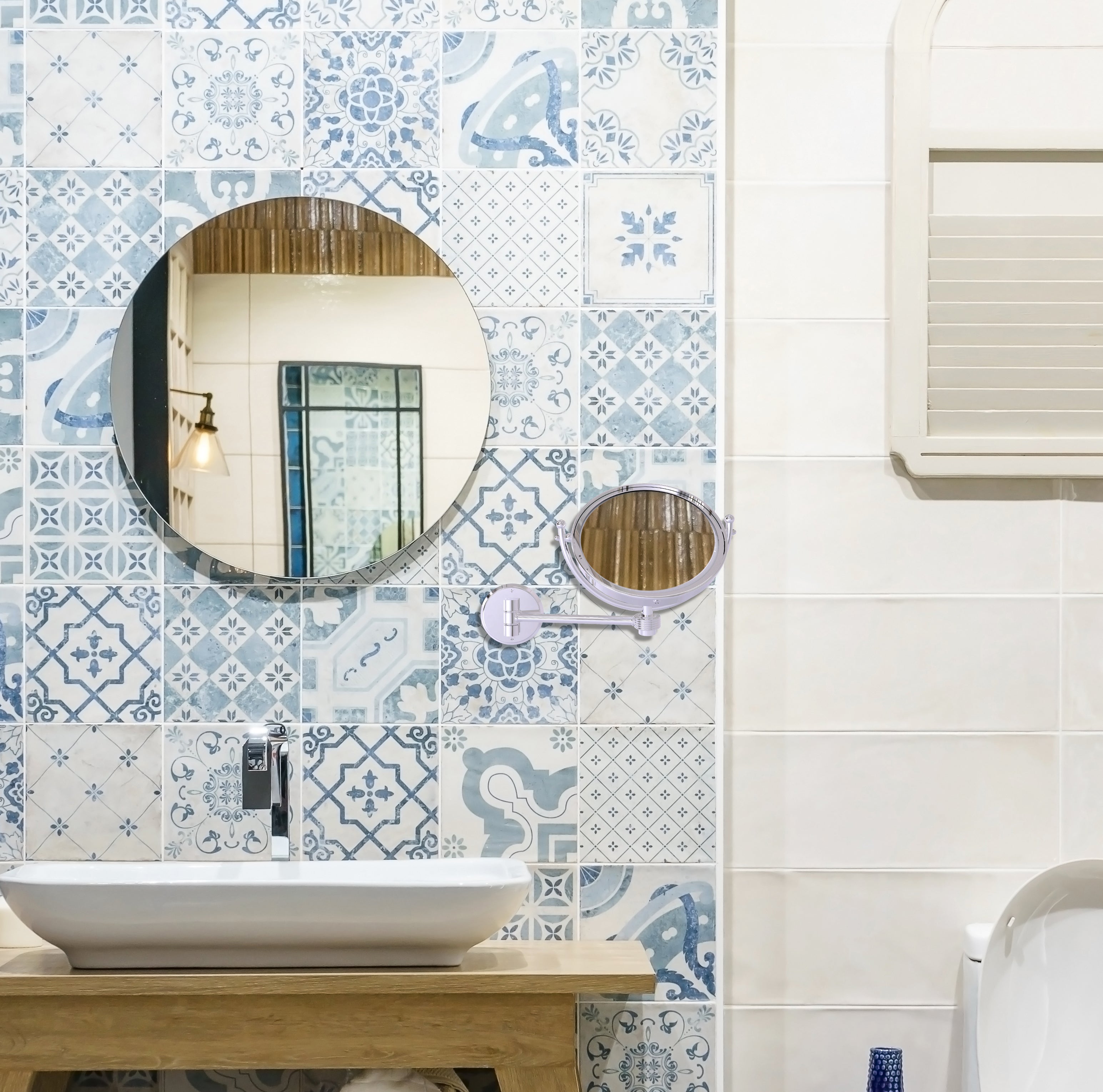 8 Inch Wall Mounted Make-Up Mirror with Grooved Accents