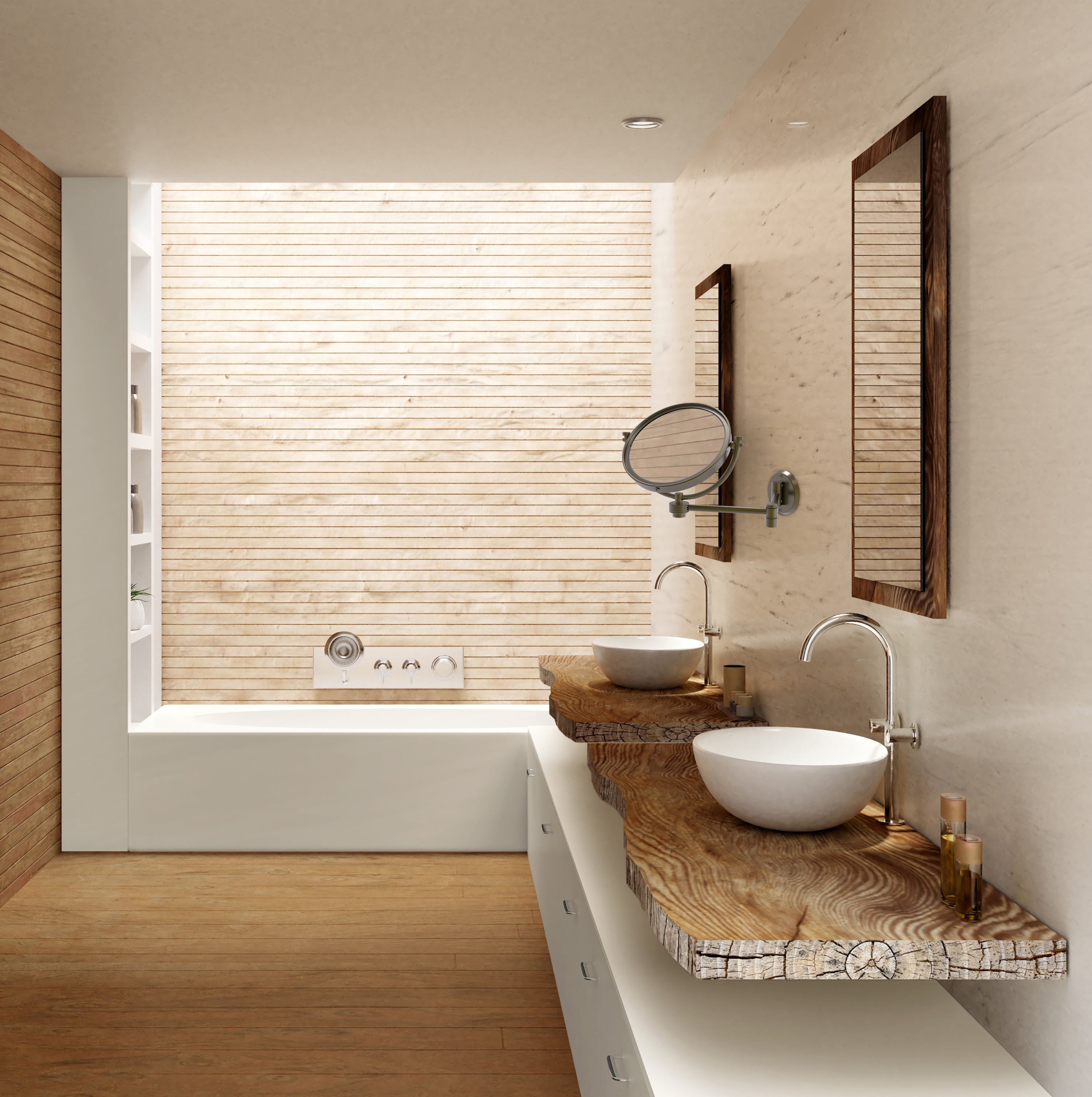 8 Inch Wall Mounted Extending Make-Up Mirror with Grooved Accents